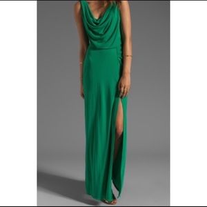 BCBG Maxazria green cowl neck gown